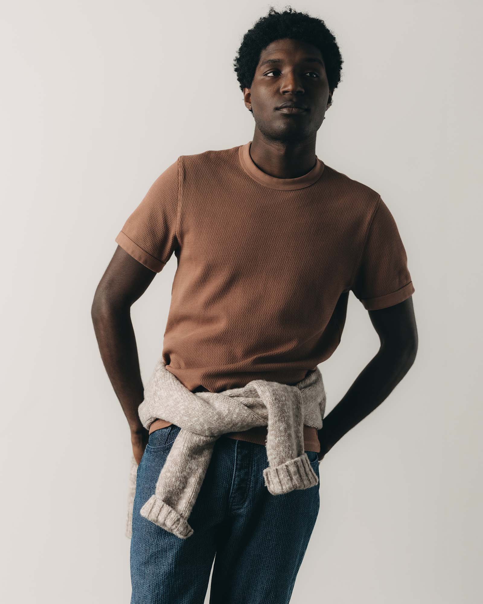 The Organic Cotton Short Sleeve Crew in Faded Brick Waffle - Image 2