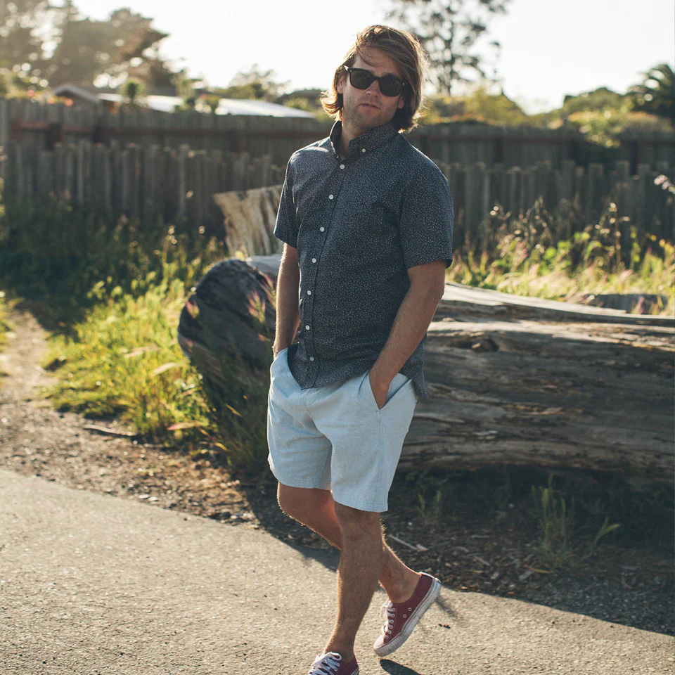 Sun Bleached Indigo Linen and Cotton Leisure Shorts - Image 2